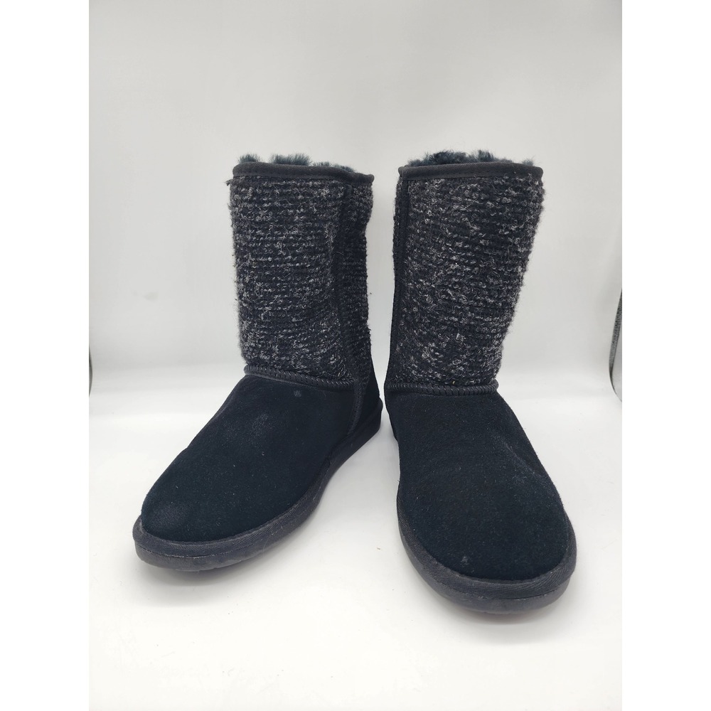 Minnetonka Womens Suede and Knit Mid Calf Winter Boots Black Grey Size 10